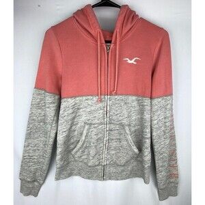 Hollister Hoodie Sweatshirt Womens Small Pink‎ Gray Full Zip Spellout Logo